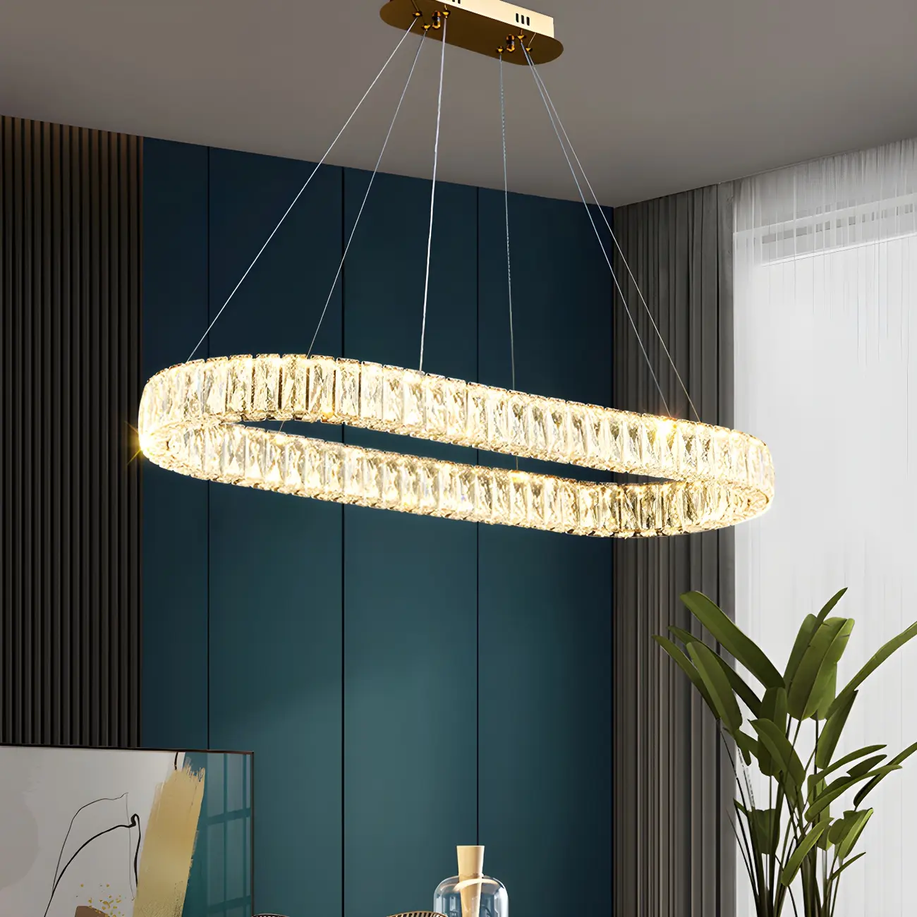 Modern Crystal Oval Dimming Chandelier for Kitchen Image - 7 | homeyfad