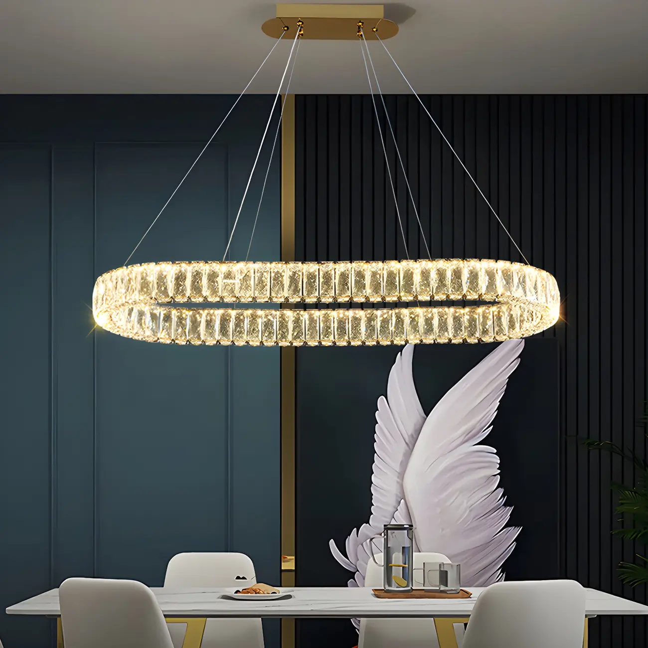 Modern Crystal Oval Dimming Chandelier for Kitchen Image - 14 | homeyfad