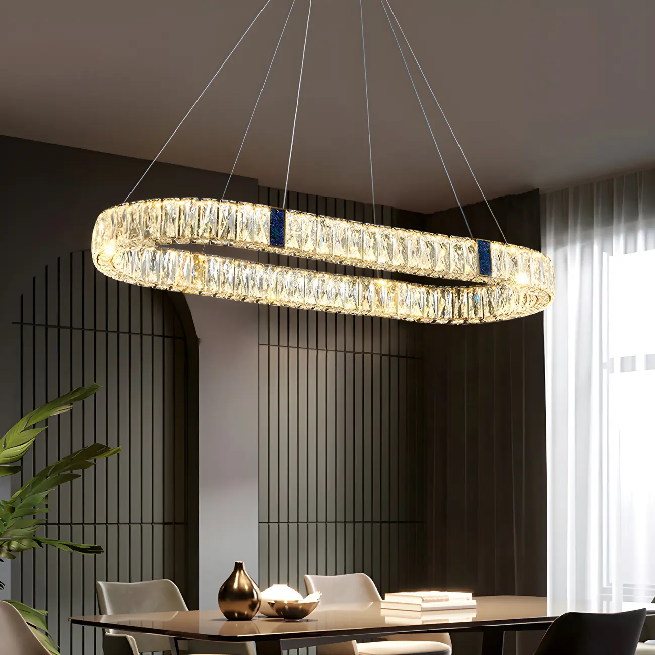 Modern Crystal Oval Dimming Chandelier for Kitchen Image - 16 | homeyfad