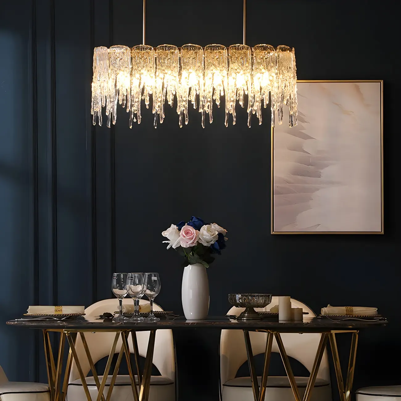 Modern Icicle Glass Chandelier for Dining Area Image - 1
