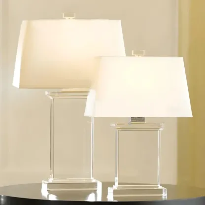 Elegant Rectangular Crystal Fabric Shade LED Table Lamp Image - 1