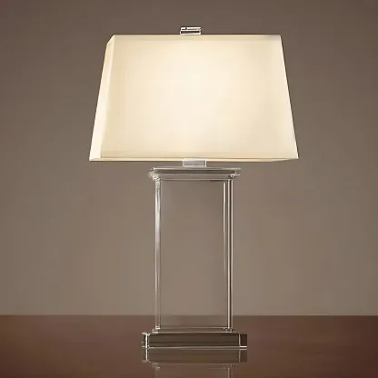 Elegant Rectangular Crystal Fabric Shade LED Table Lamp Image - 2
