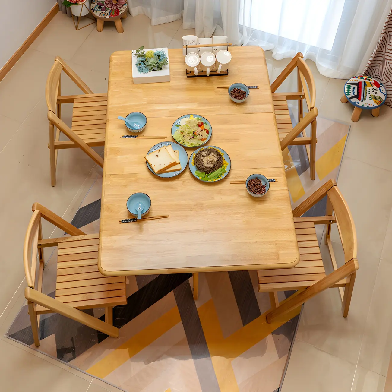 Natural Wood Folding Dining Table for 4 Image - 1 | homeyfad