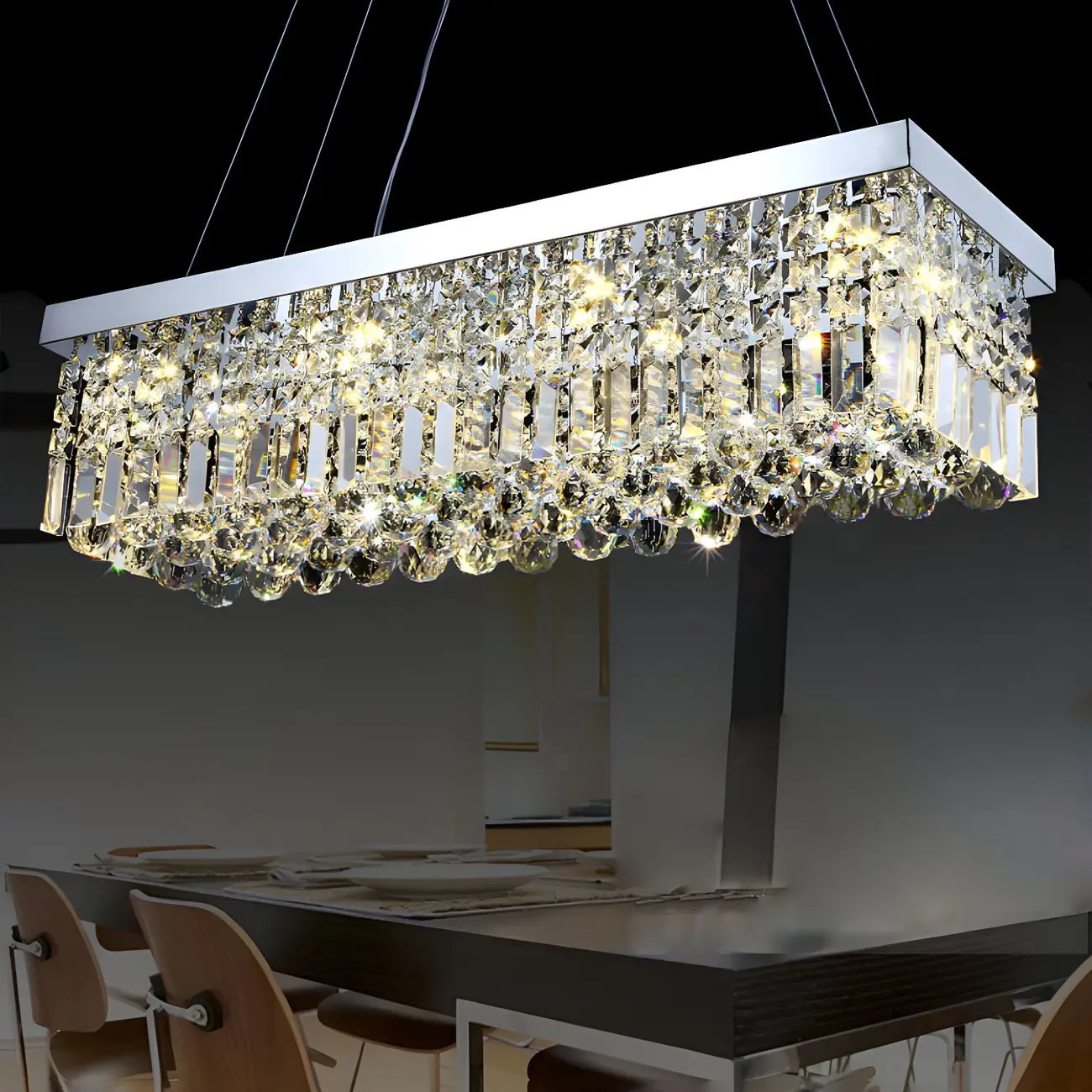 Modish Crystal Rectangle Pendant Chandelier Image - 3 | homeyfad