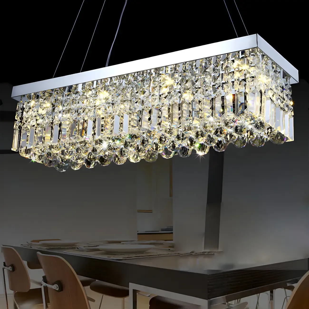 Modish Crystal Rectangle Pendant Chandelier Image - 3