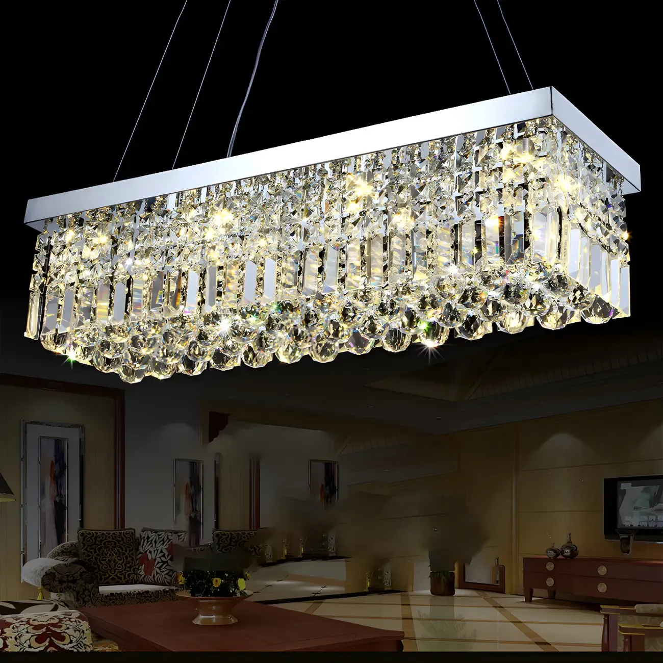 Modish Crystal Rectangle Pendant Chandelier Image - 4