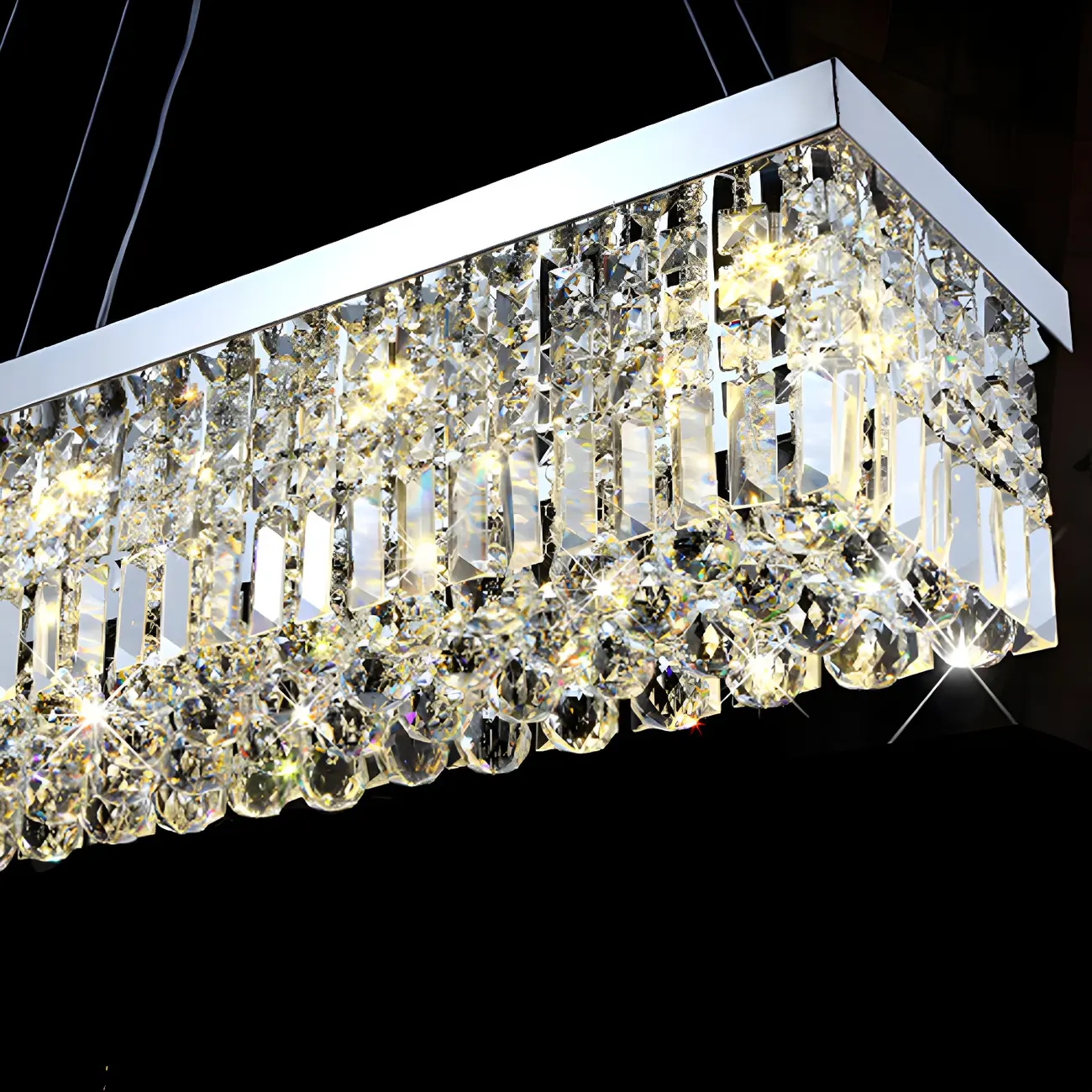 Modish Crystal Rectangle Pendant Chandelier Image - 12 | homeyfad