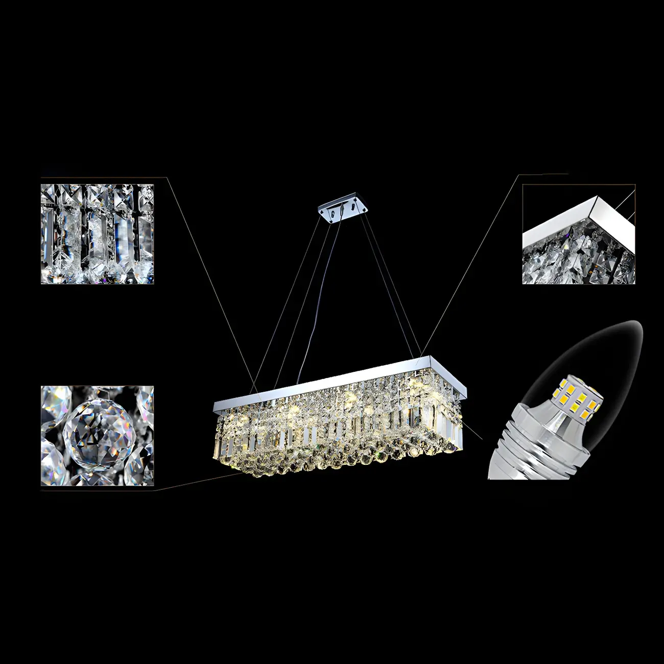 Modish Crystal Rectangle Pendant Chandelier Image - 14 | homeyfad