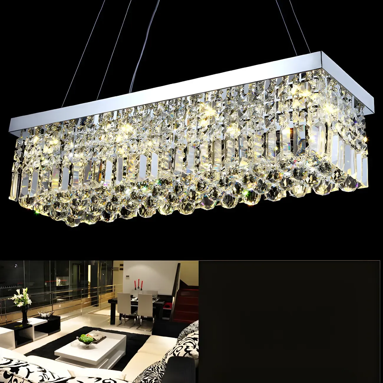 Modish Crystal Rectangle Pendant Chandelier Image - 15