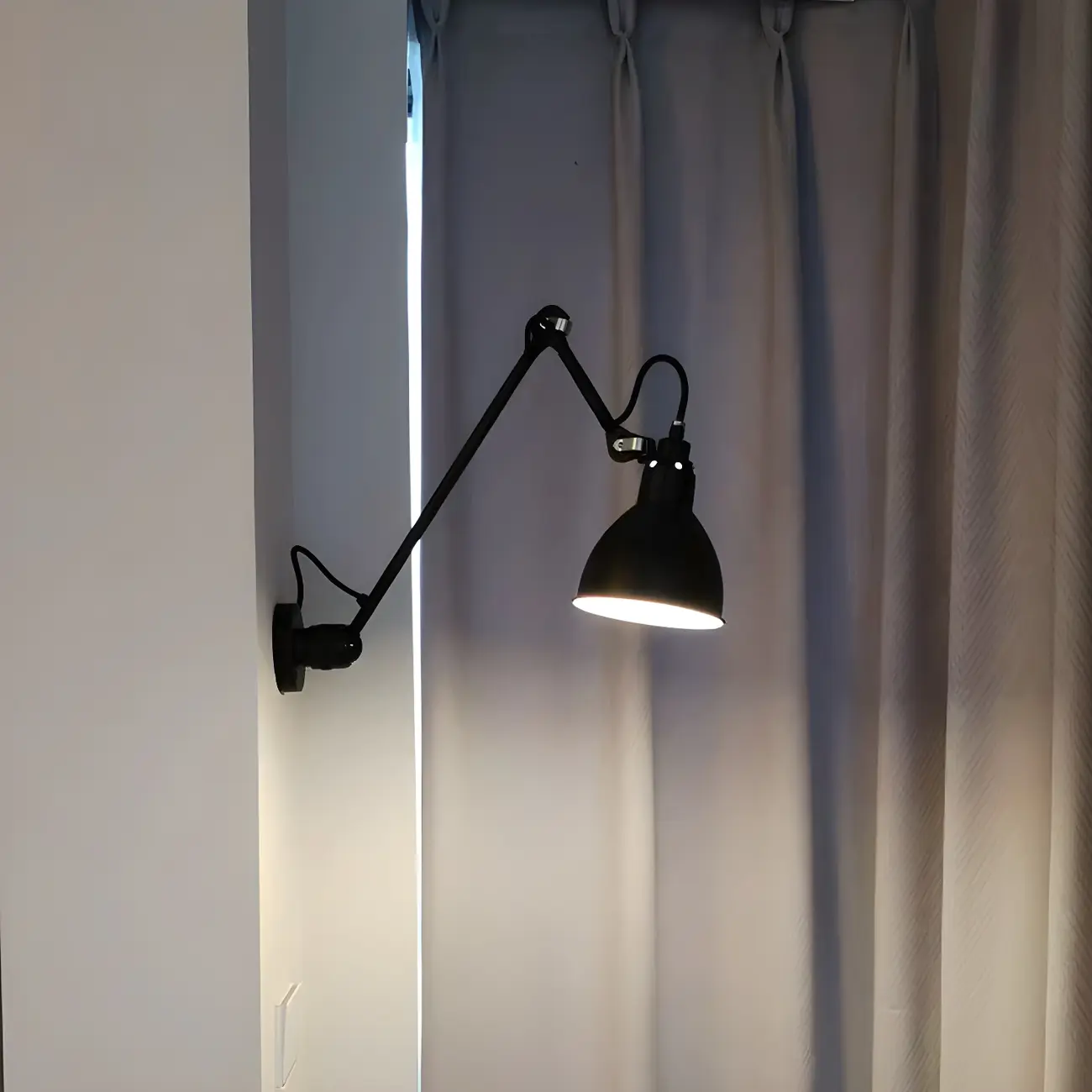 White Inner Shade Black Metal Swing Arm Wall Light Image - 2 | homeyfad