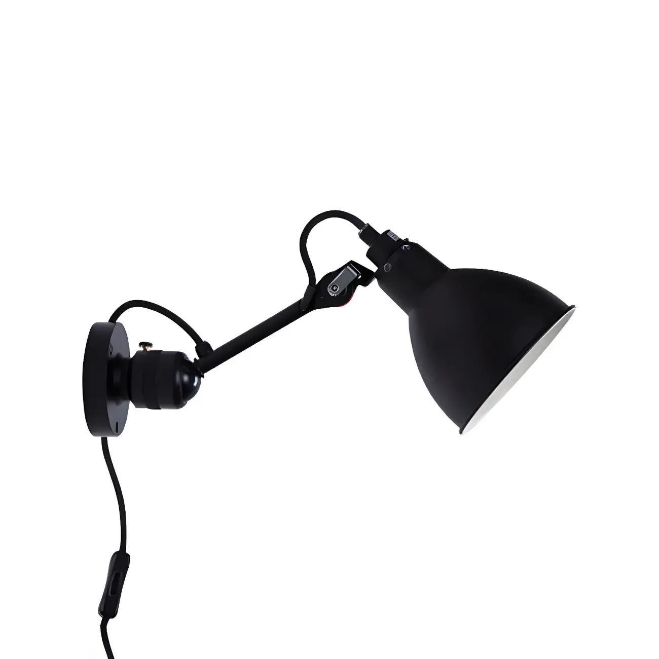 White Inner Shade Black Metal Swing Arm Wall Light Image - 9