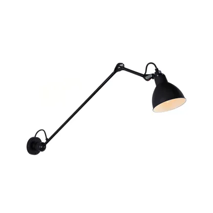 White Inner Shade Black Metal Swing Arm Wall Light Image - 12