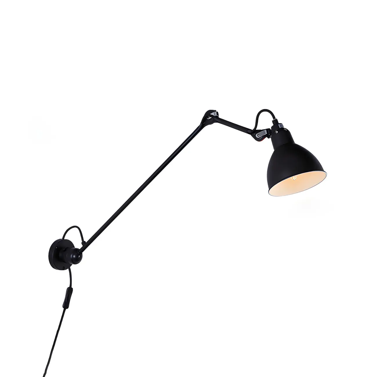 White Inner Shade Black Metal Swing Arm Wall Light Image - 13 | homeyfad