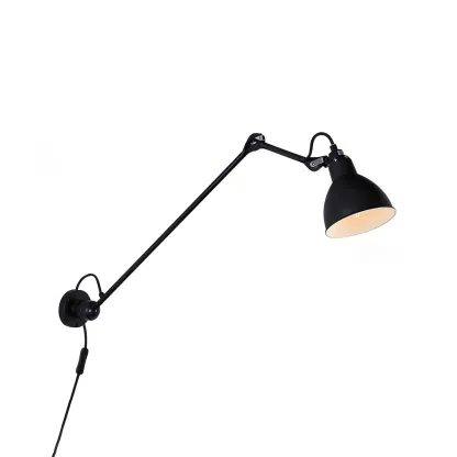 White Inner Shade Black Metal Swing Arm Wall Light Image - 13