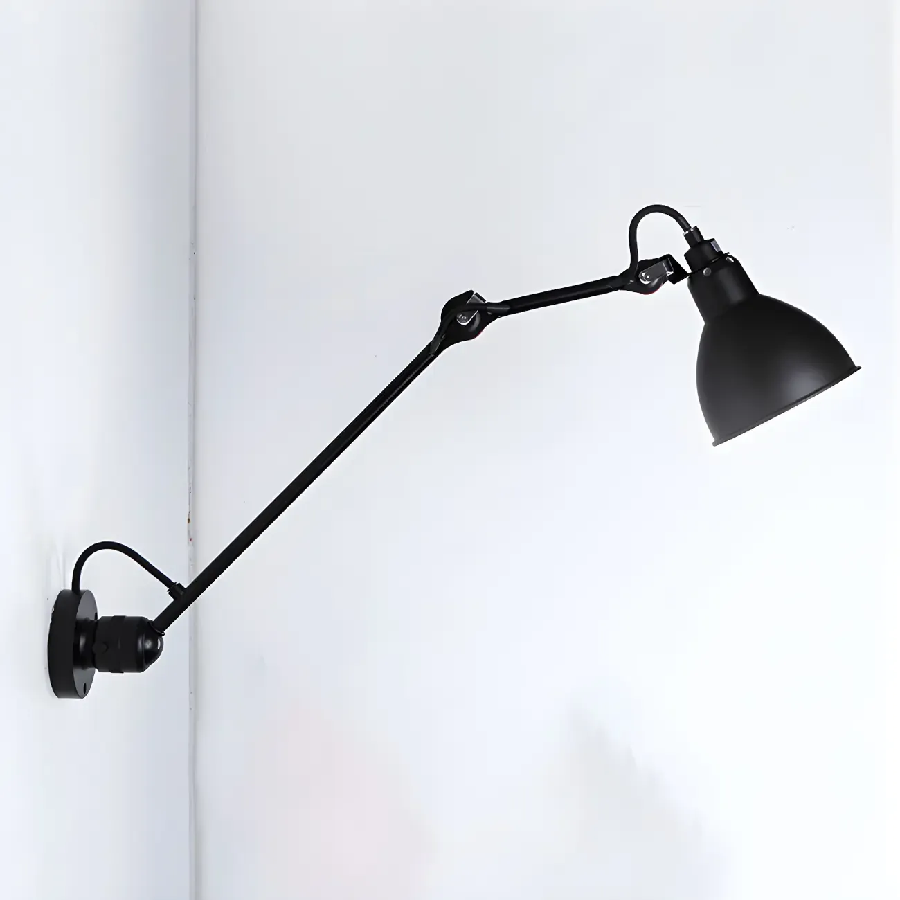 White Inner Shade Black Metal Swing Arm Wall Light Image - 4
