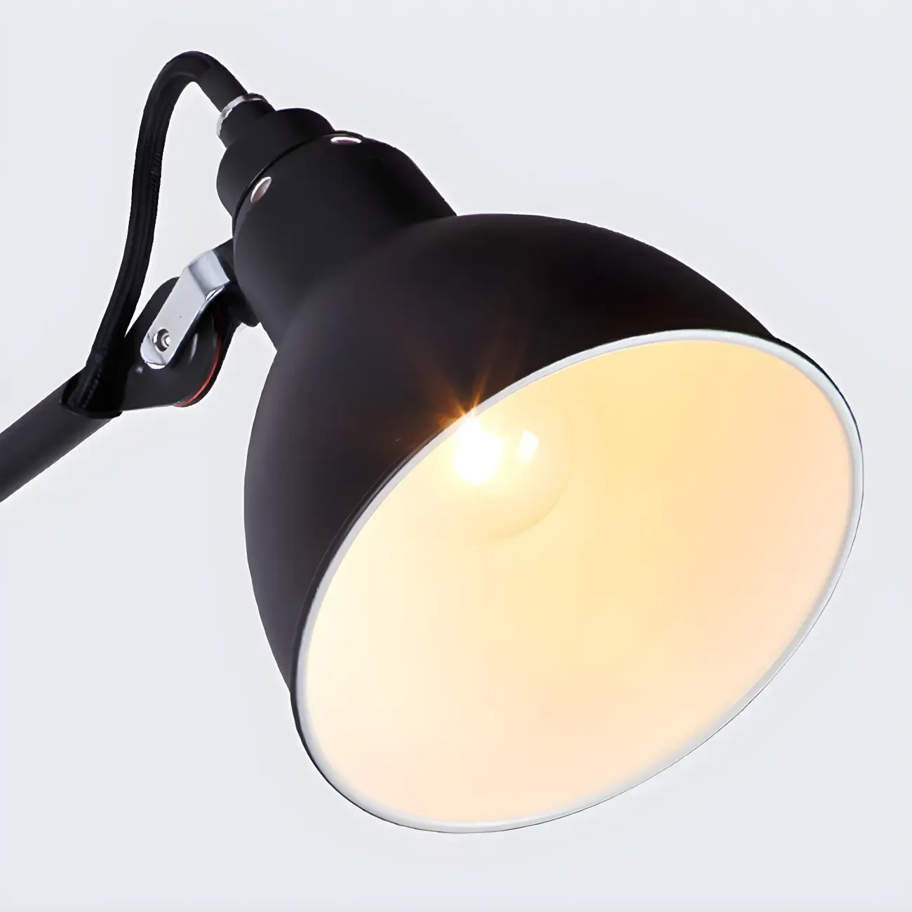 White Inner Shade Black Metal Swing Arm Wall Light Image - 7