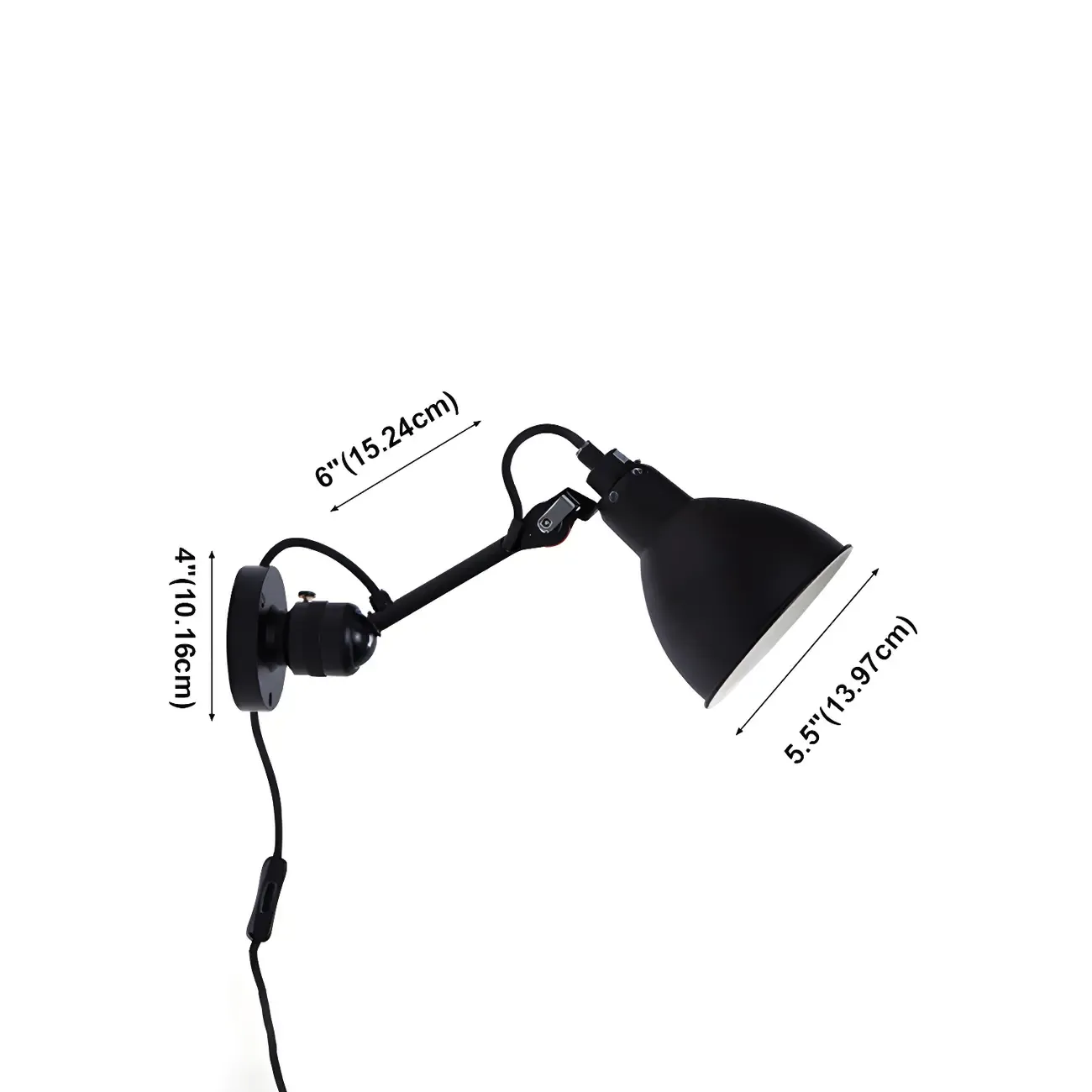White Inner Shade Black Metal Swing Arm Wall Light #size