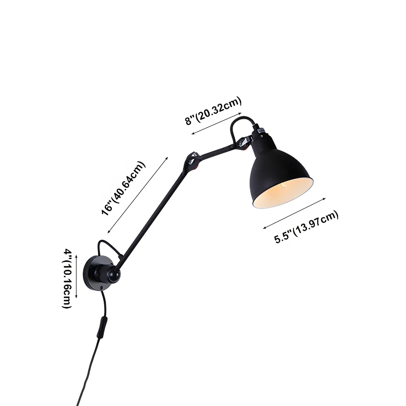 White Inner Shade Black Metal Swing Arm Wall Light Image - 16 | homeyfad