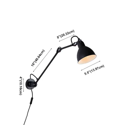 White Inner Shade Black Metal Swing Arm Wall Light Image - 16