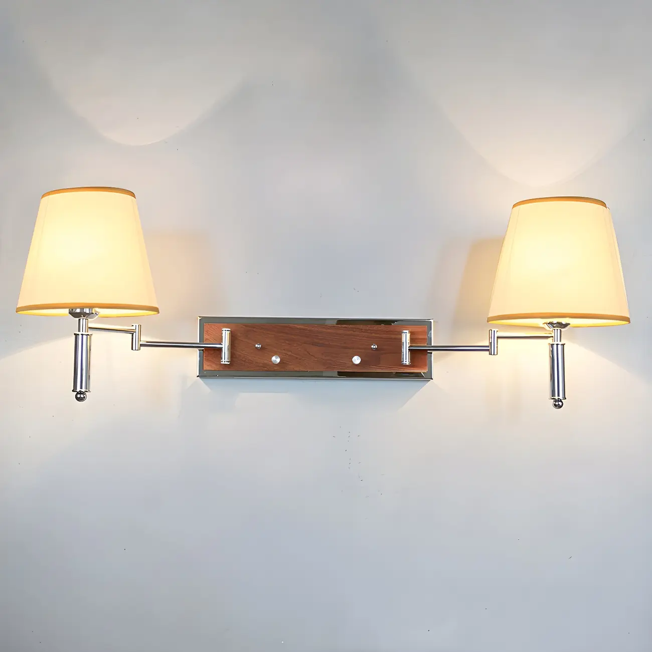 2-Light Silver Swing Arm Fabric Shade Wall Light Image - 2 | homeyfad