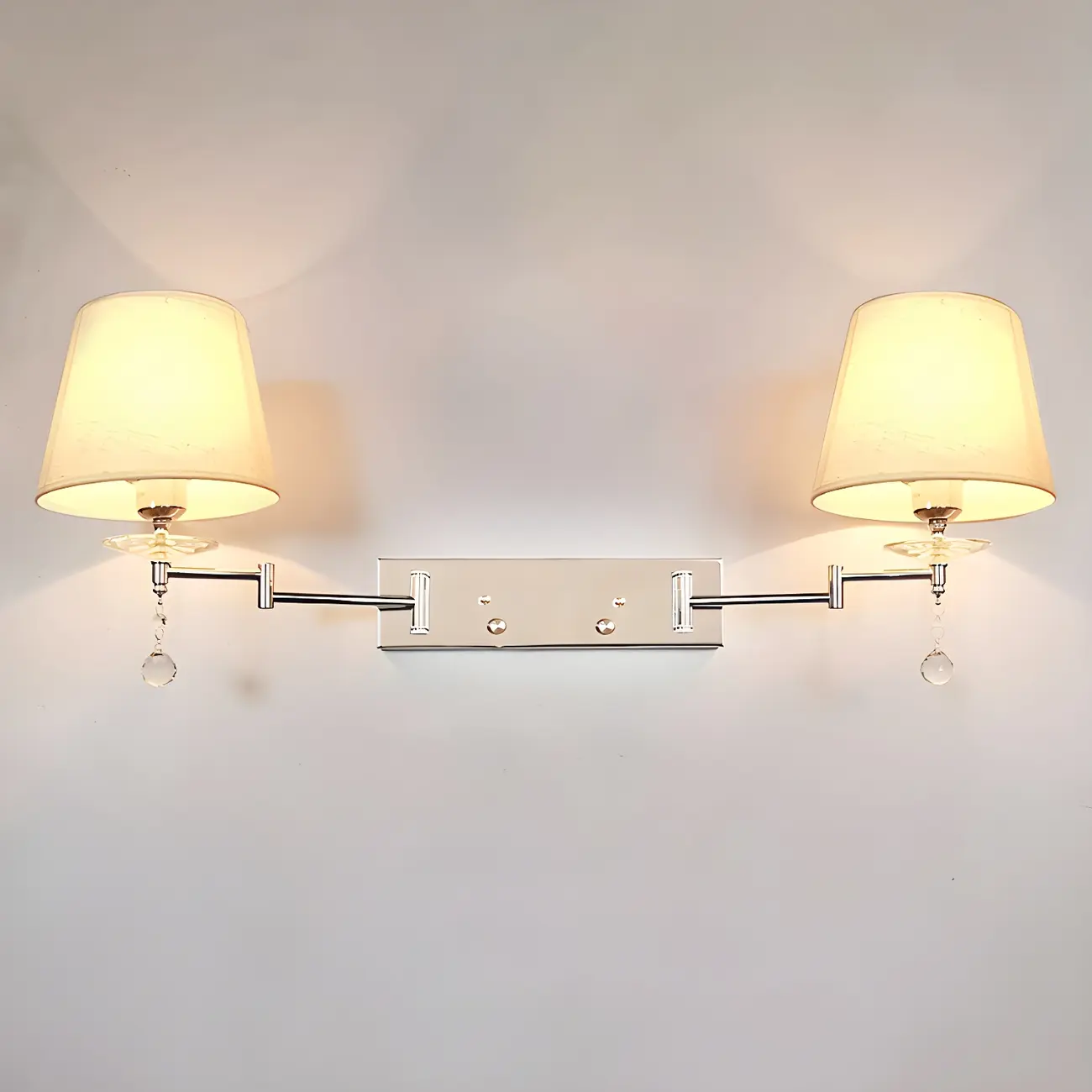 2-Light Silver Swing Arm Fabric Shade Wall Light Image - 3 | homeyfad