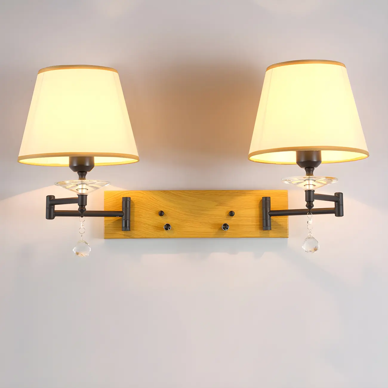 2-Light Silver Swing Arm Fabric Shade Wall Light Image - 4 | homeyfad