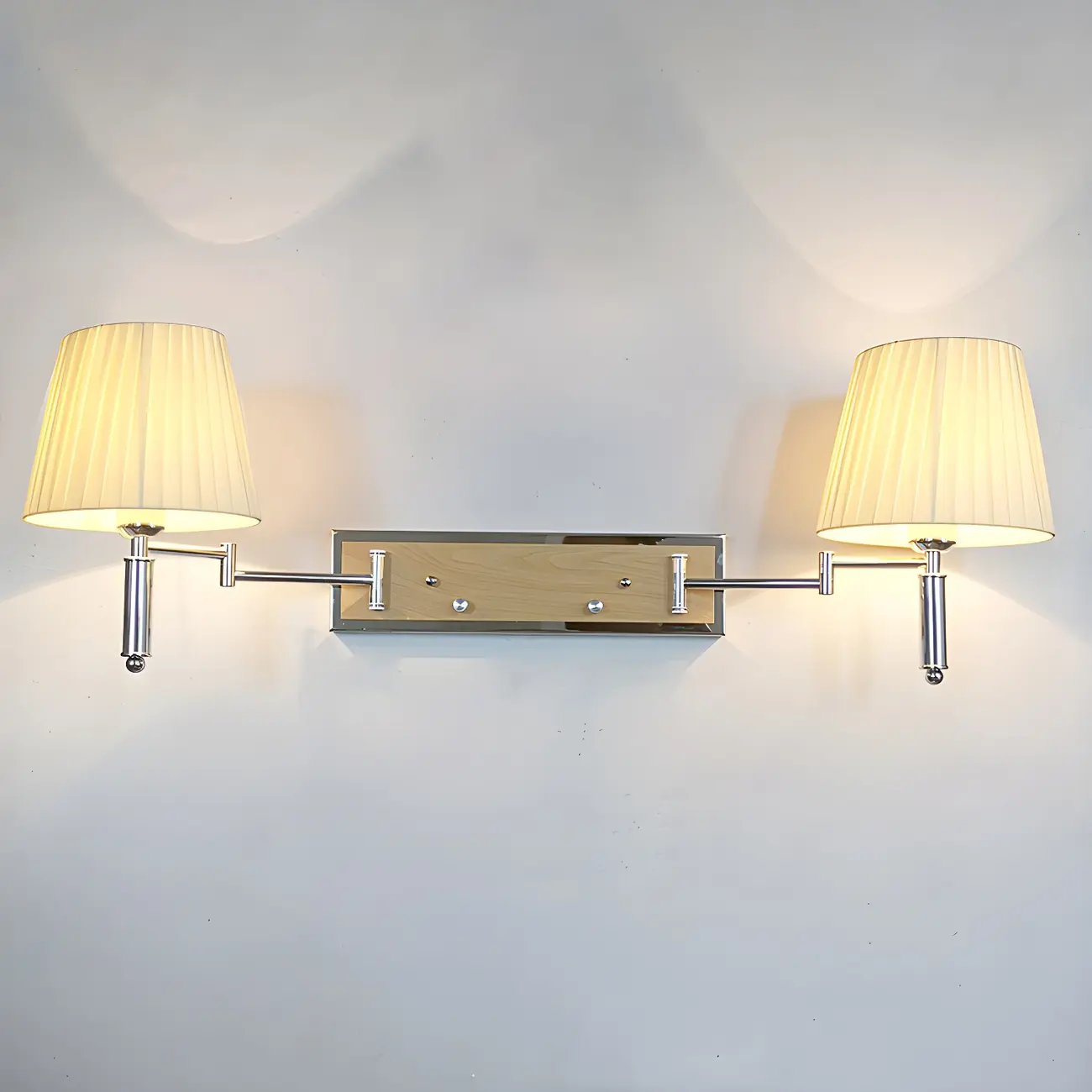 2-Light Silver Swing Arm Fabric Shade Wall Light Image - 5 | homeyfad