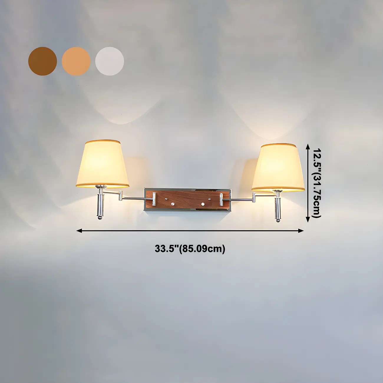 2-Light Silver Swing Arm Fabric Shade Wall Light #size | homeyfad