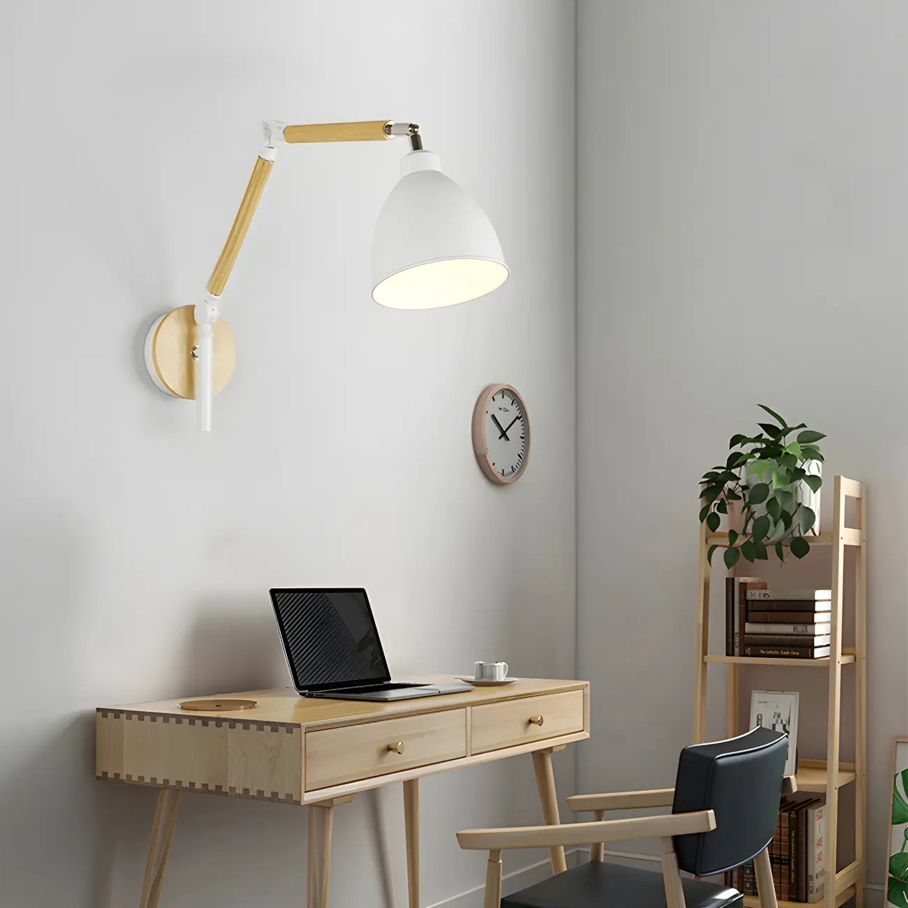 Modern Wood Metal Swing Arm Wall Light Image - 1 | homeyfad