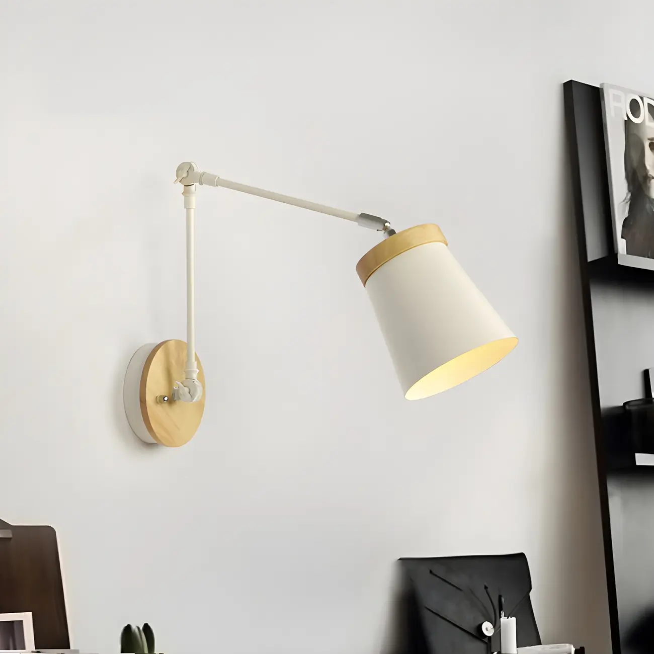Modern Wood Metal Swing Arm Wall Light Image - 4 | homeyfad