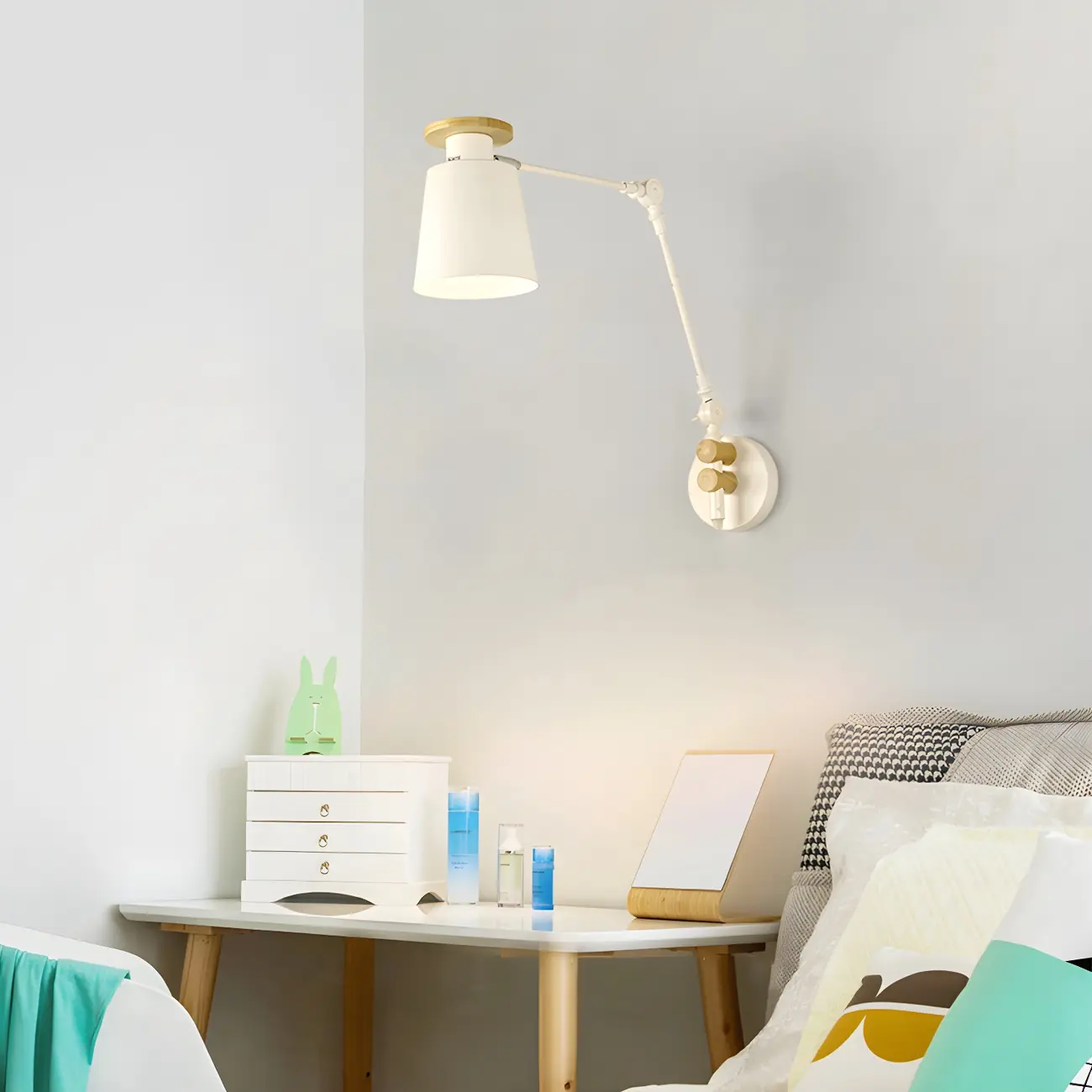 Modern Wood Metal Swing Arm Wall Light Image - 18 | homeyfad