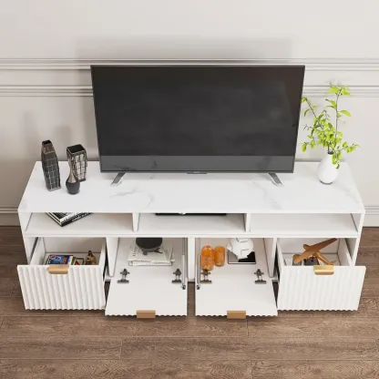Modern White 2-Drawer Open Storage Corner TV Stand Image - 6