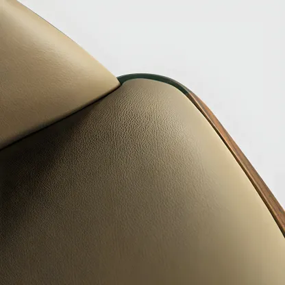 Khaki Leather Wood Legs Armrest Dining Chair Image - 8