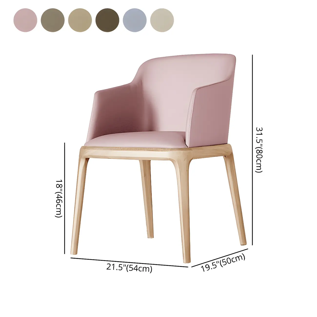 Khaki Leather Wood Legs Armrest Dining Chair #size | homeyfad