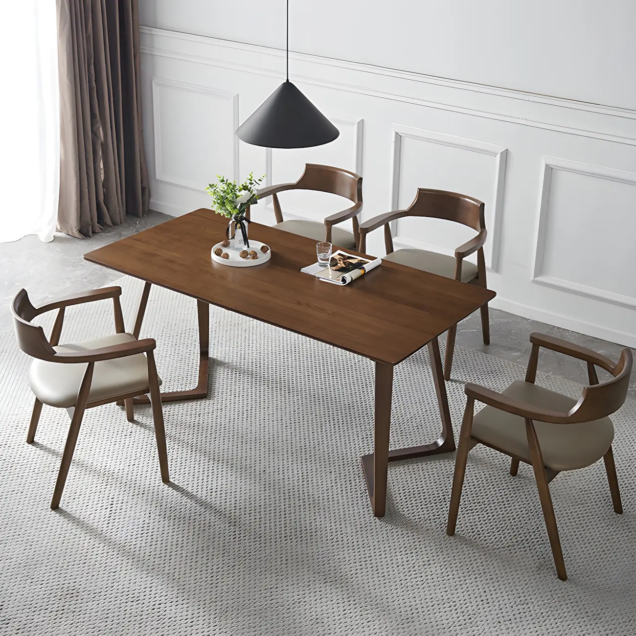 Traditional Style Solid Wooden Dining Chair with Armrest Image - 2 | homeyfad