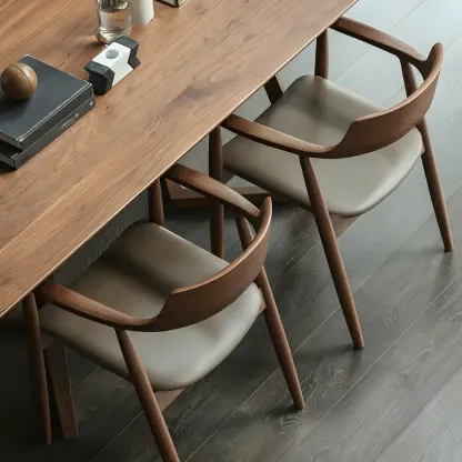 Traditional Style Solid Wooden Dining Chair with Armrest Image - 3