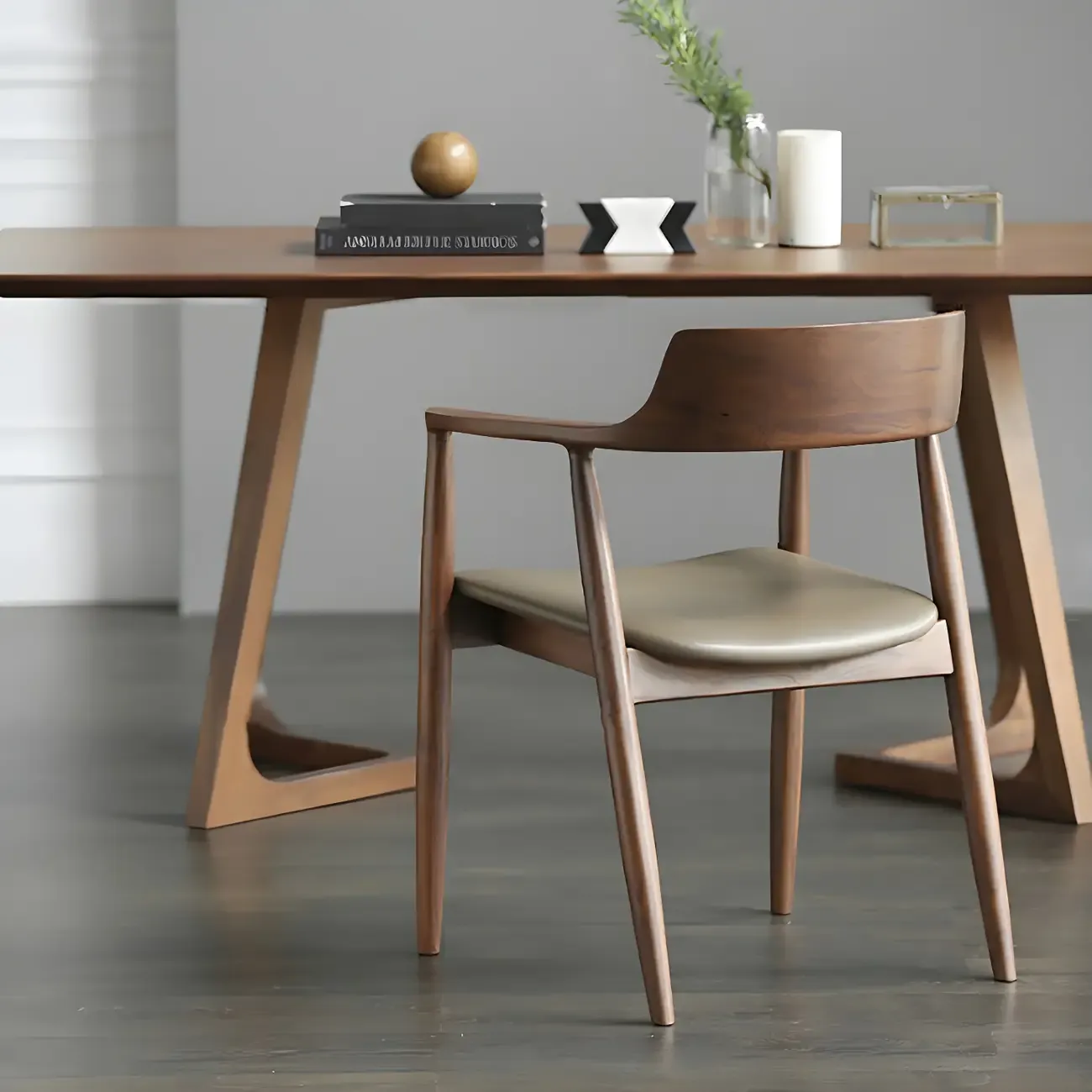 Traditional Style Solid Wooden Dining Chair with Armrest Image - 4