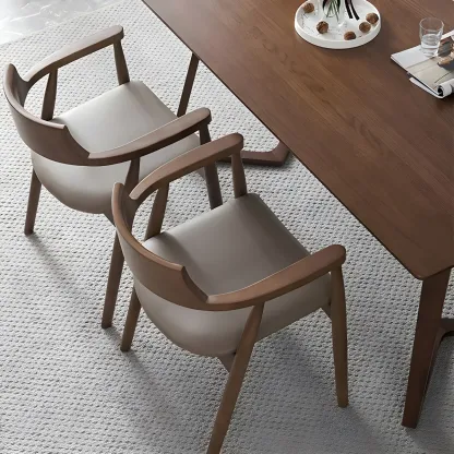 Traditional Style Solid Wooden Dining Chair with Armrest Image - 8