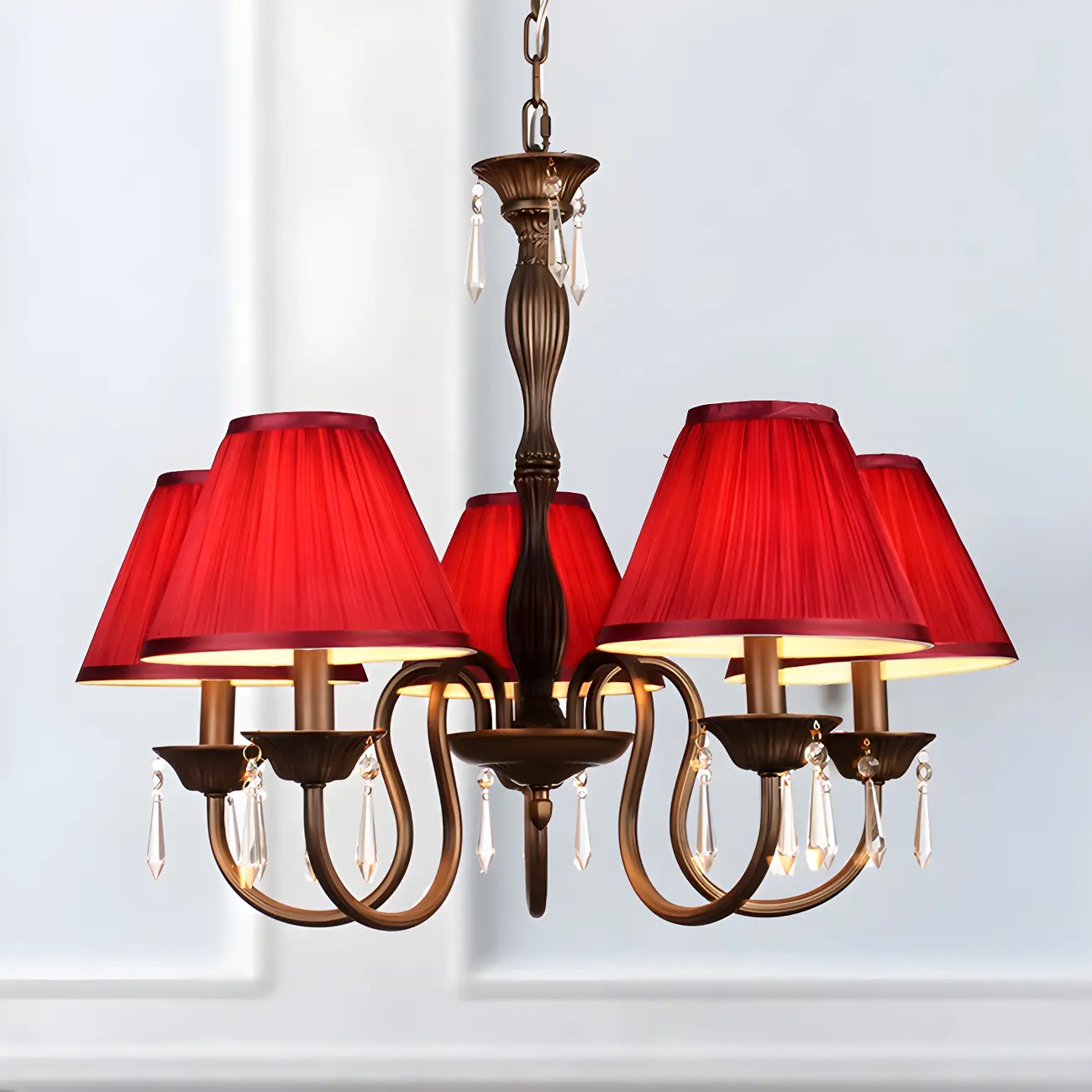 Bronze Crystal Linear Chandelier with Fabric Shades Image - 4 | homeyfad