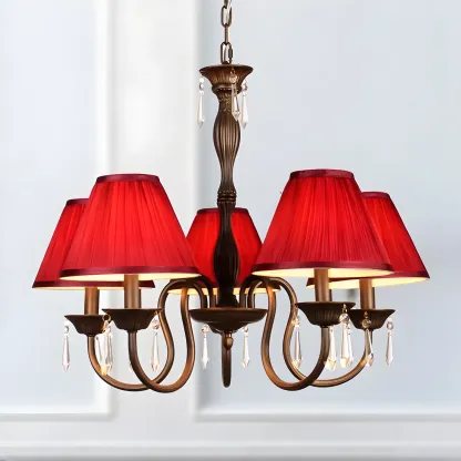 Bronze Crystal Linear Chandelier with Fabric Shades Image - 4