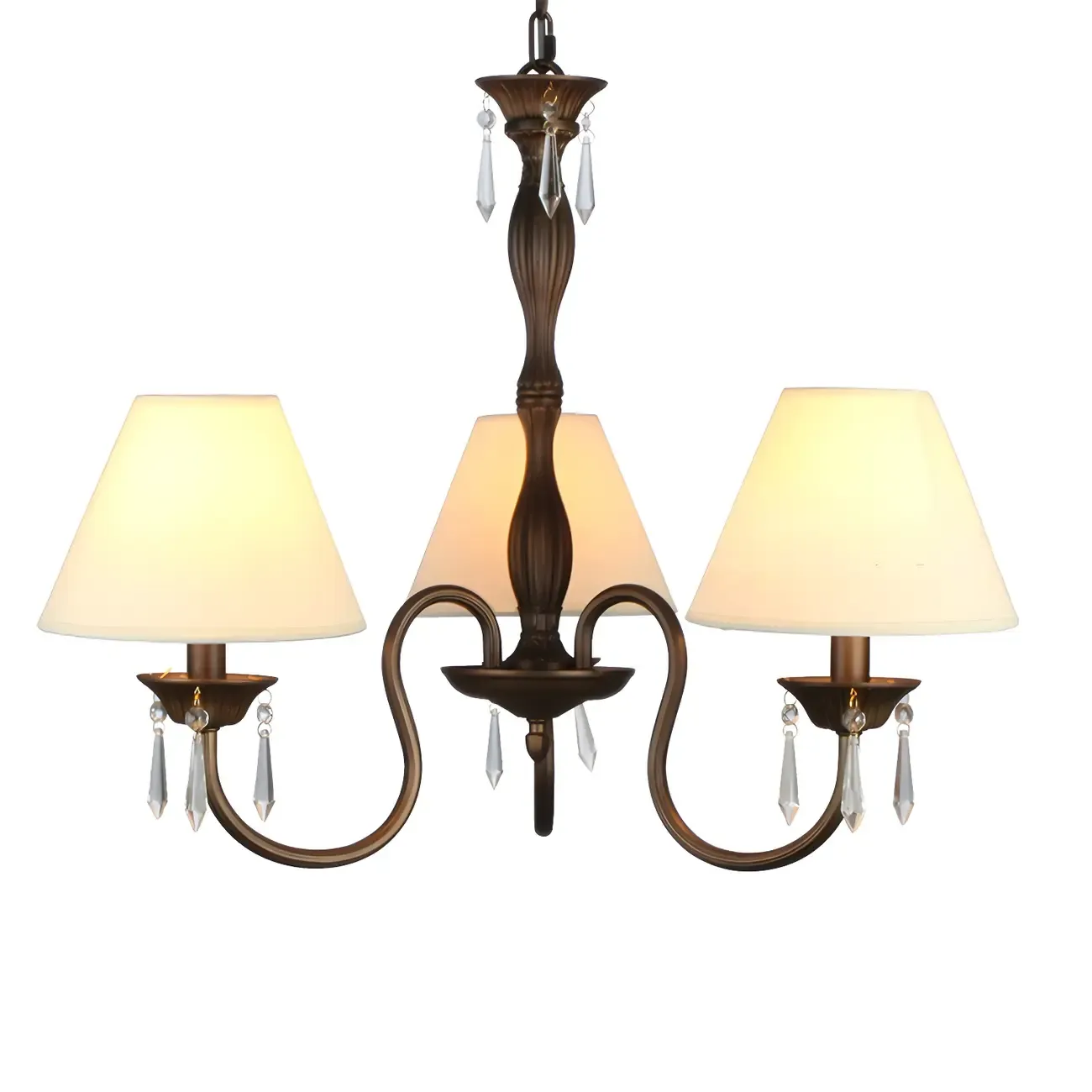Bronze Crystal Linear Chandelier with Fabric Shades Image - 6