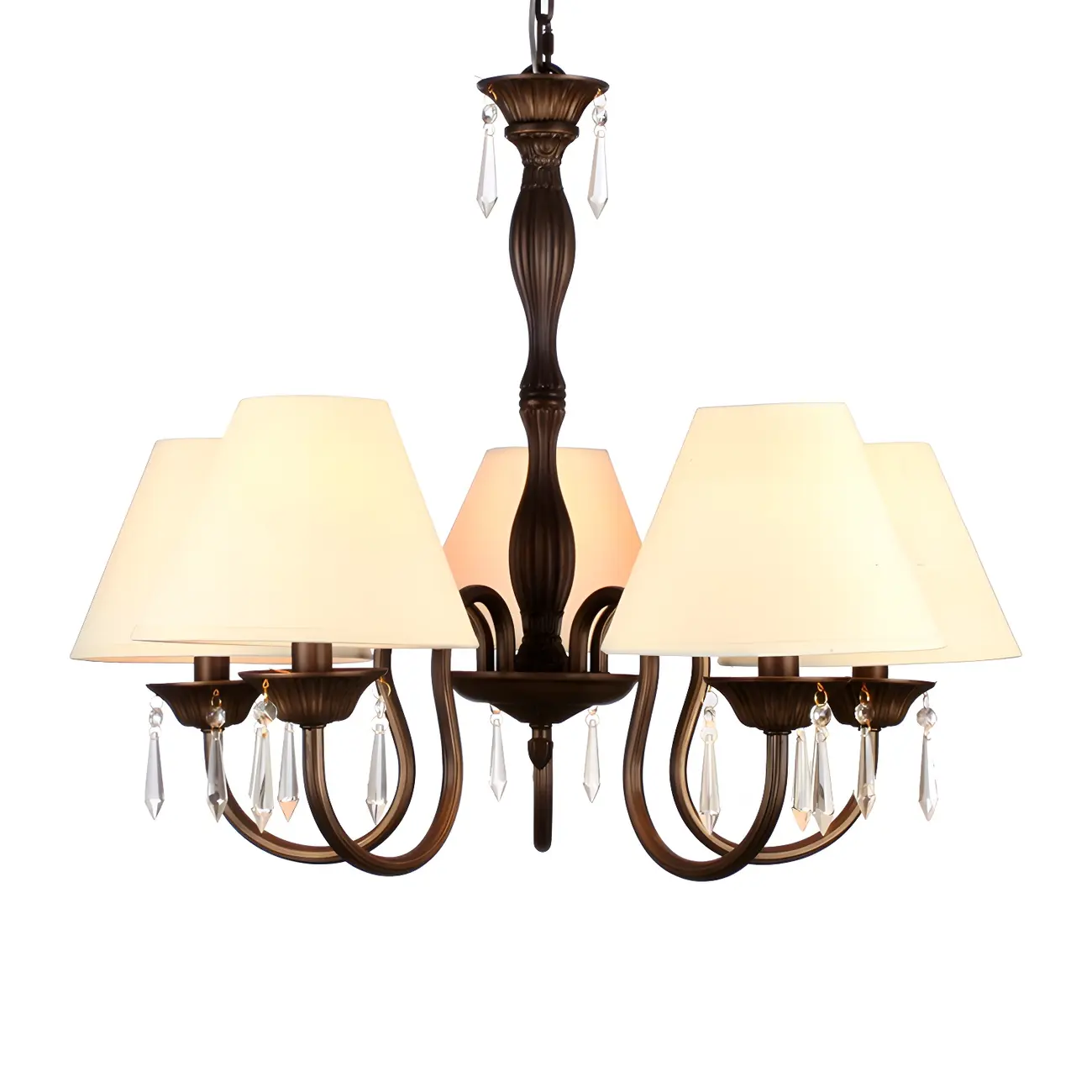 Bronze Crystal Linear Chandelier with Fabric Shades Image - 7 | homeyfad