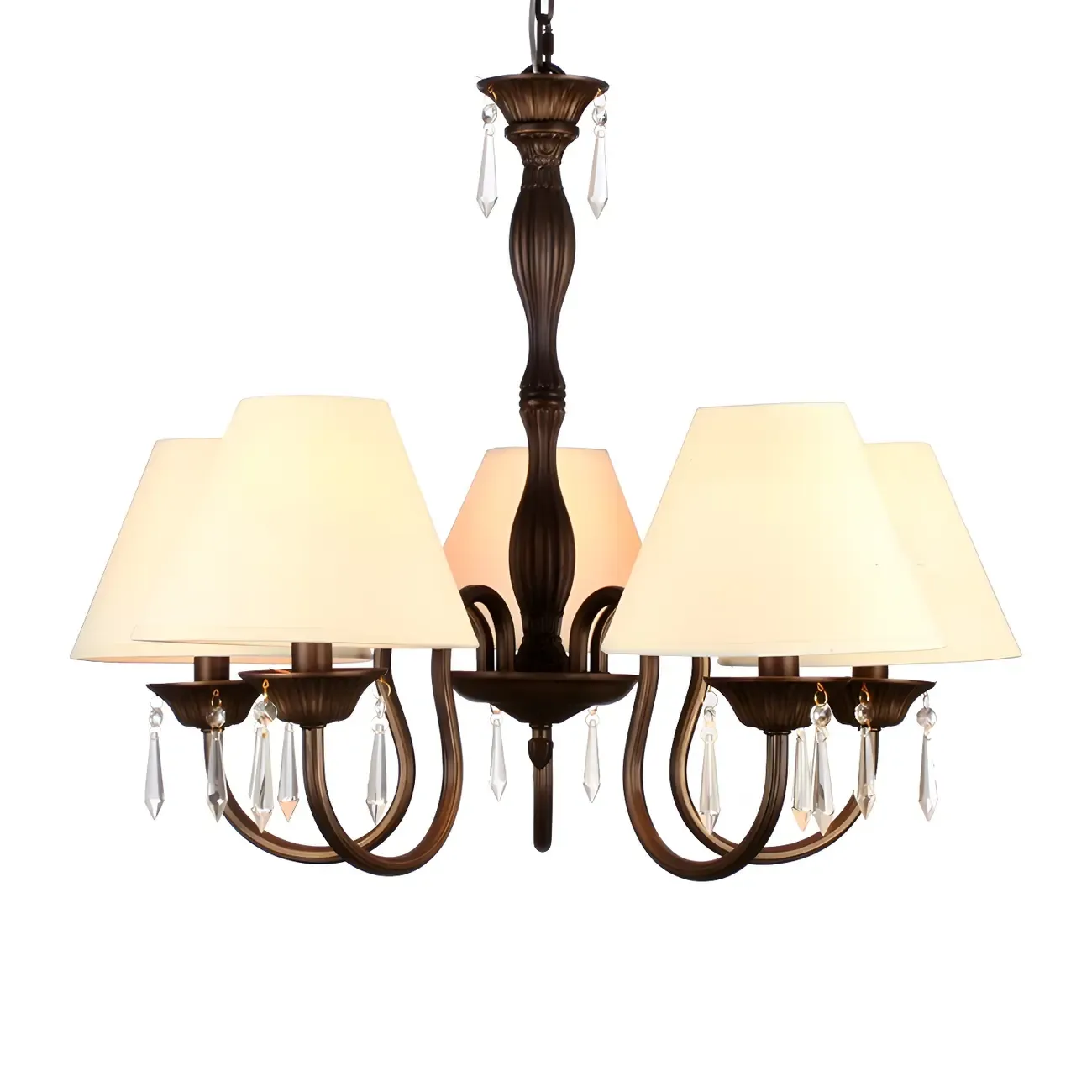 Bronze Crystal Linear Chandelier with Fabric Shades Image - 7