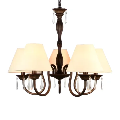 Bronze Crystal Linear Chandelier with Fabric Shades Image - 7