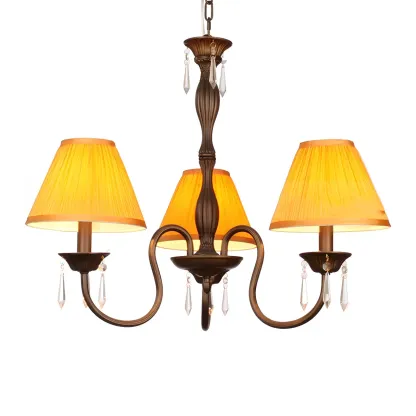 Bronze Crystal Linear Chandelier with Fabric Shades Image - 8