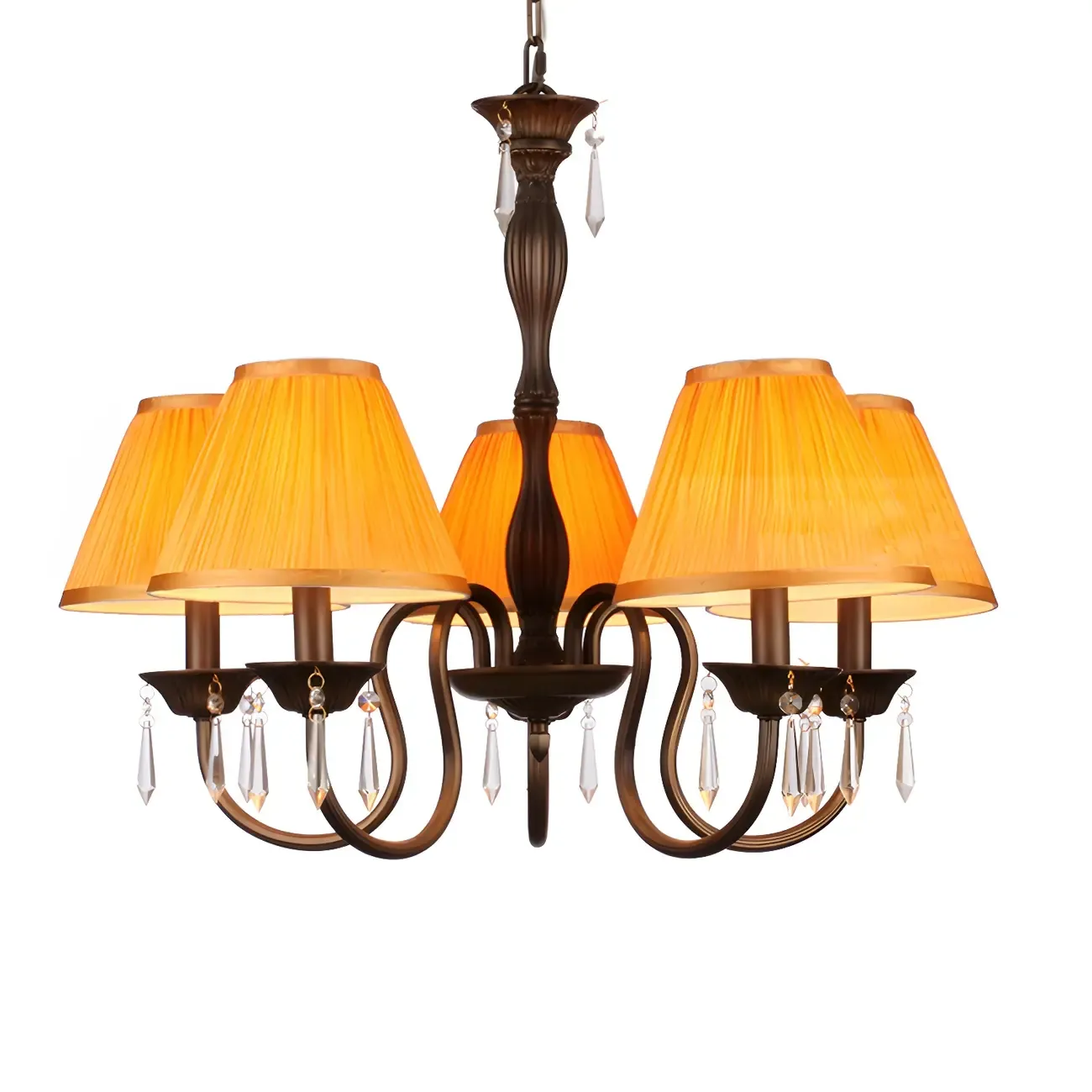 Bronze Crystal Linear Chandelier with Fabric Shades Image - 9