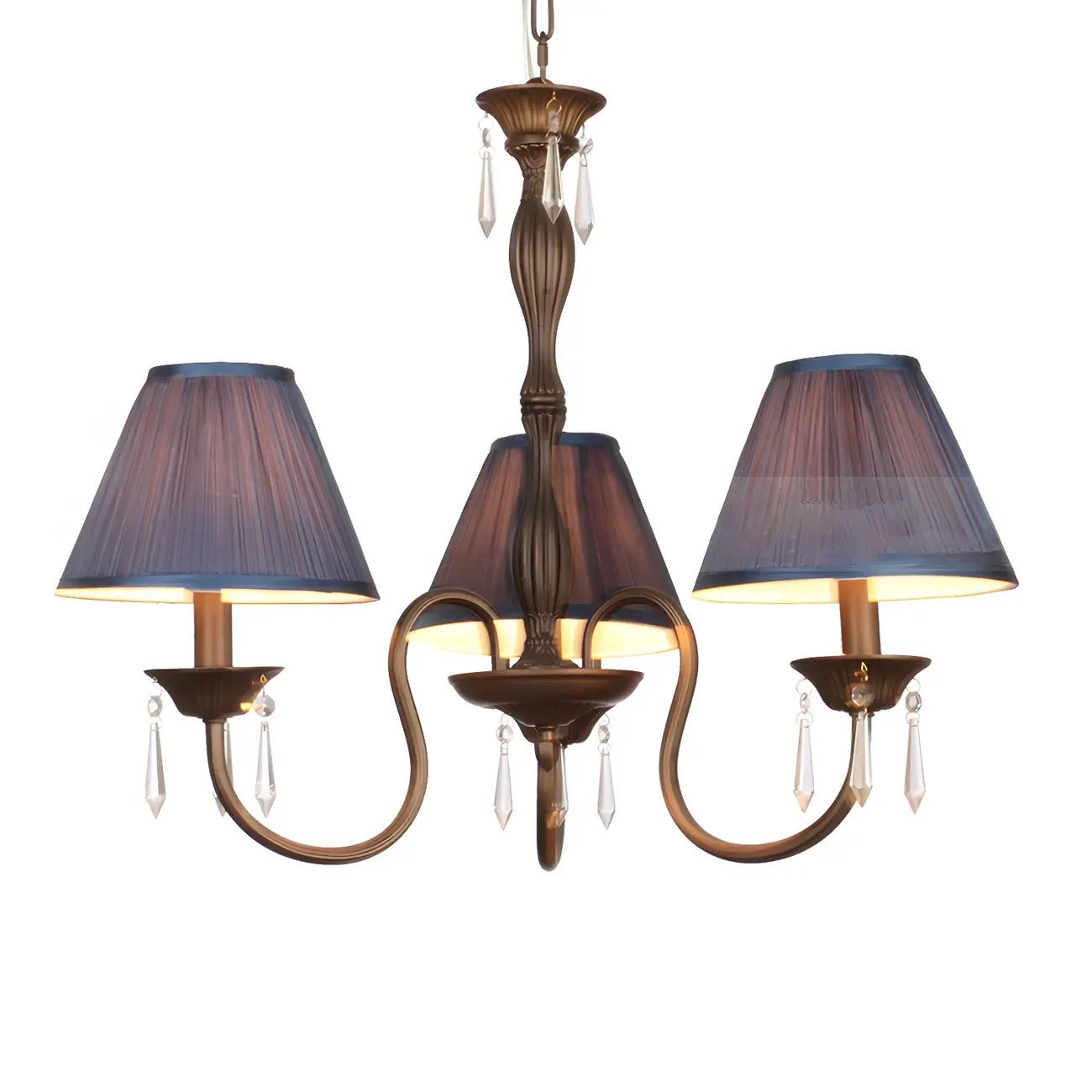 Bronze Crystal Linear Chandelier with Fabric Shades Image - 10
