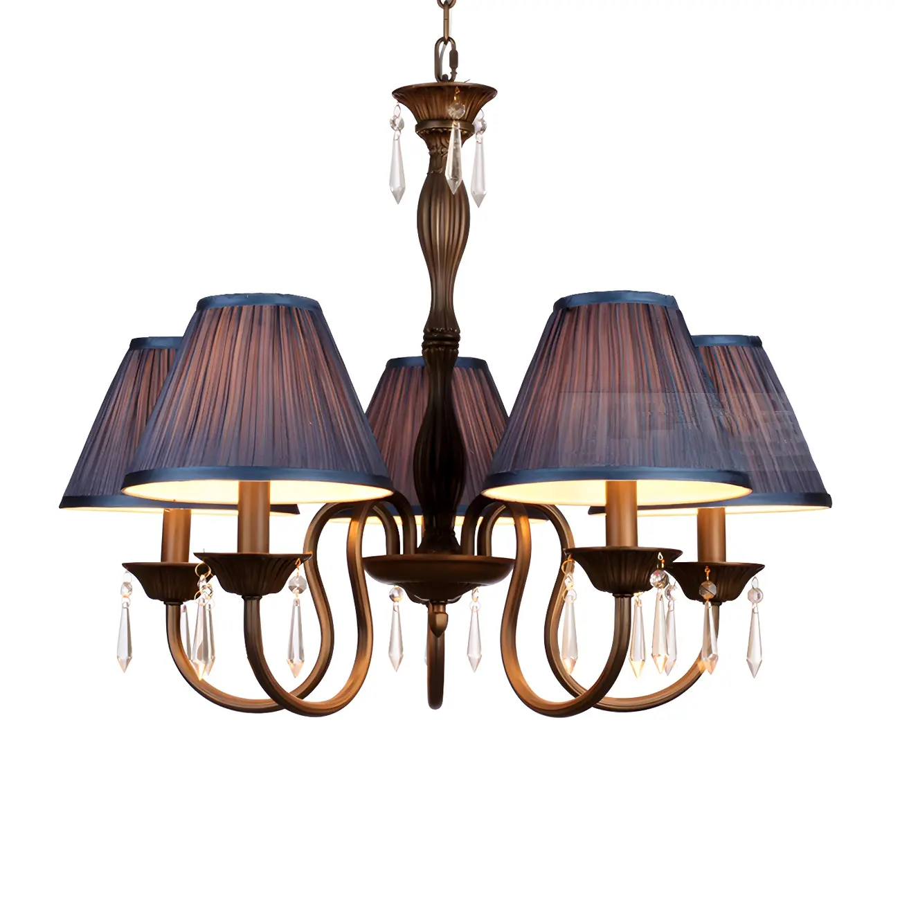 Bronze Crystal Linear Chandelier with Fabric Shades Image - 11 | homeyfad