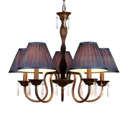 Bronze Crystal Linear Chandelier with Fabric Shades Image - 11