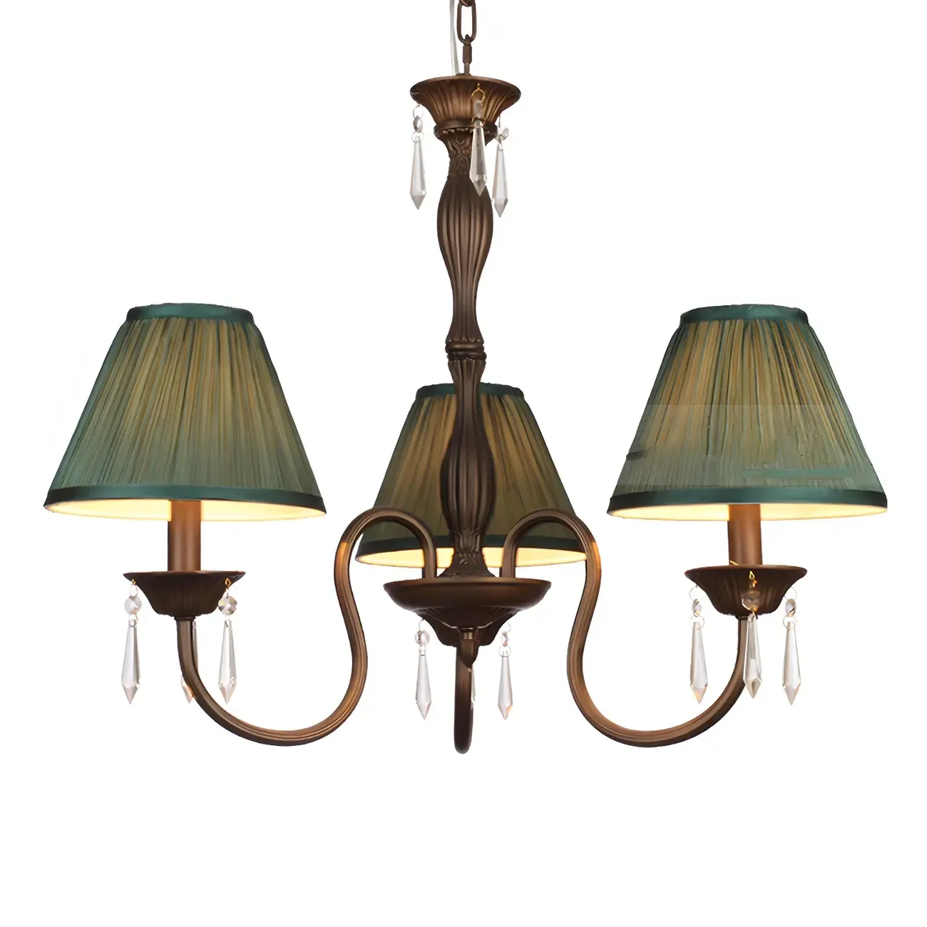 Bronze Crystal Linear Chandelier with Fabric Shades Image - 12